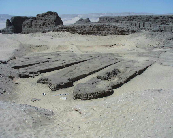 Early Dynastic Funerary Boats and, in the background, the Shunet ez Zebib