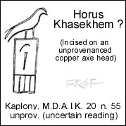 pl. V - Khasekhem (?) name incised on a copper axe in G. Michailides' private collection