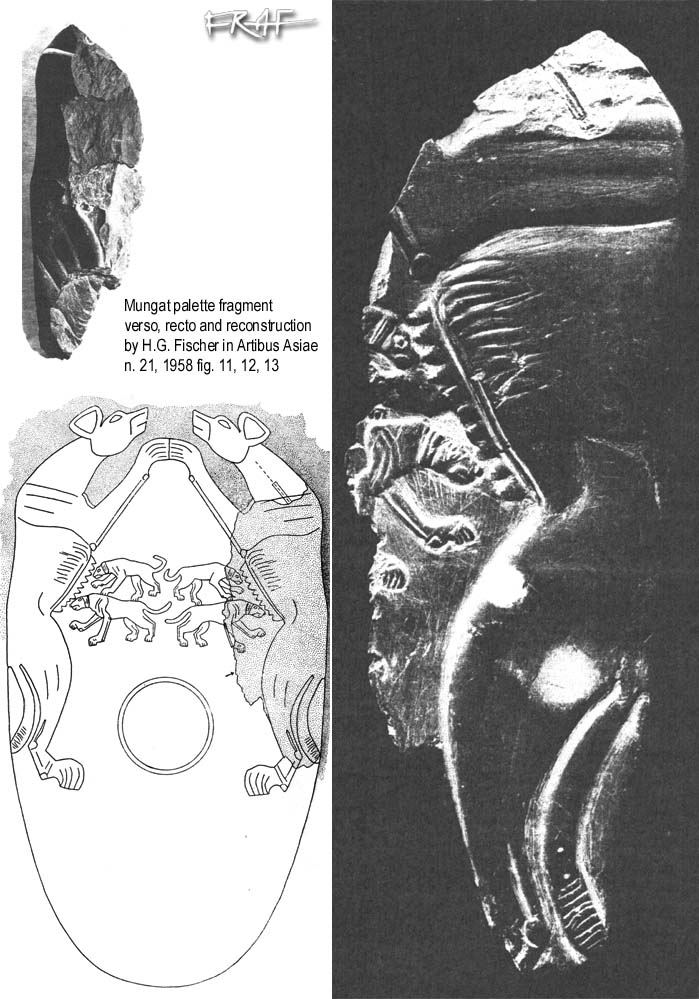 Munagat palette fragment and H.G. Fischer's reconstruction