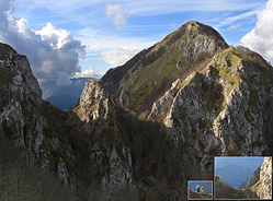Il Varco del Paradiso. Al centro il Ninno, a destra la Cima Nord dell'Accellica