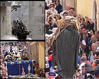Cocullo: Processione della statua di San Domenico di Sora tra la chiesa di S. Domenico e quella di S. Maria delle Grazie