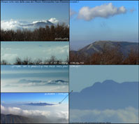 Alcune vette viste dalla cima del Monte Polveracchio (1790m slm) nei Picentini   [ ERRATA: la vetta e la croce in basso-ds nella figura è quella del Mt. Sacro - Gelbison ]