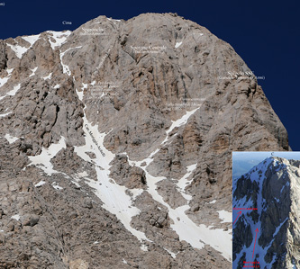 Corno Grande Occidentale, versante SUD, vie alpinistiche Corno Grande Occidentale, versante SUD, vie alpinistiche