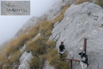 Attacco della Via Iacuitti (1700 m ca.), trespolo con vecchi guanti